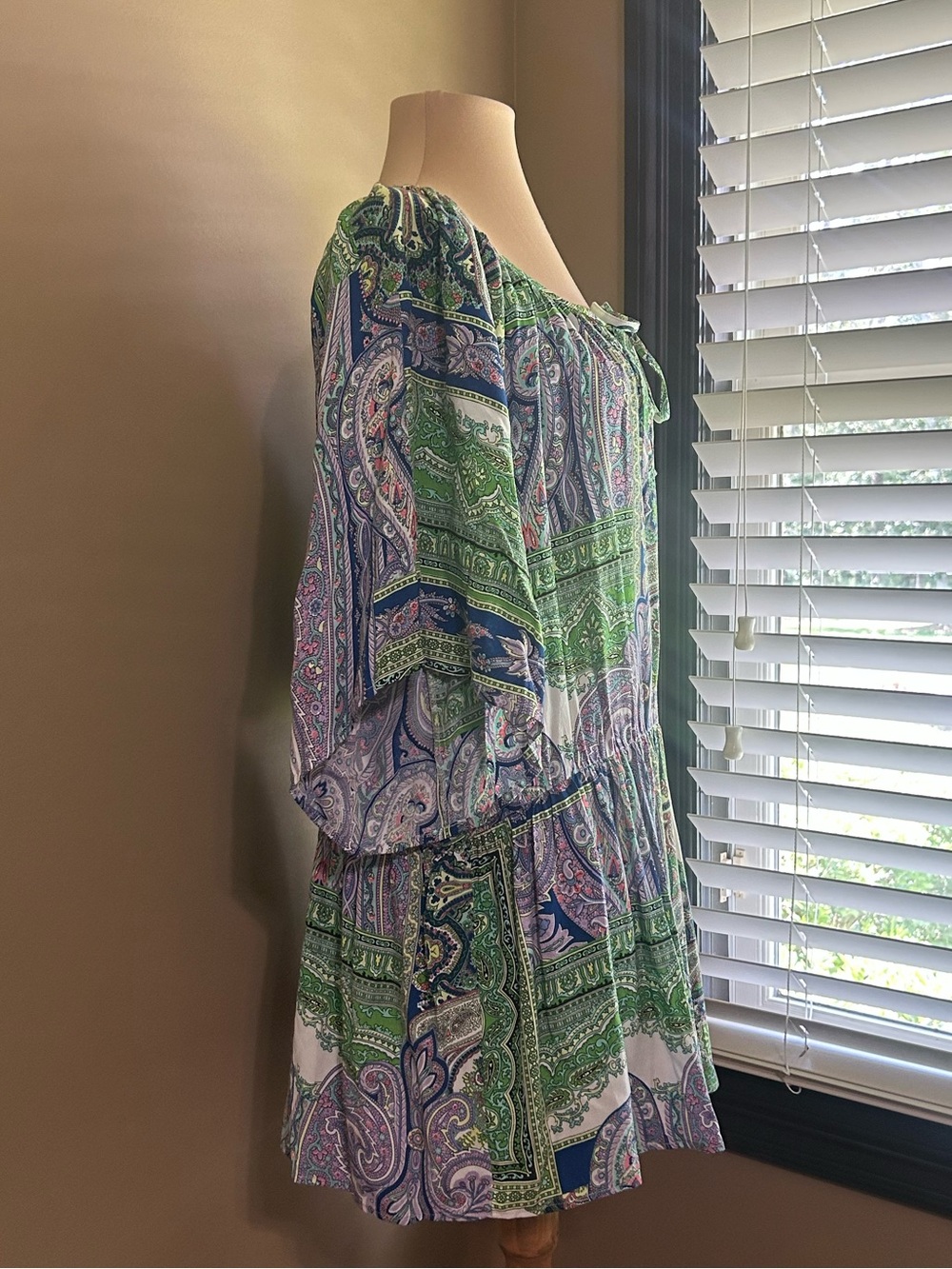 Bloomingdale’s Karen Kane Going Green Blue & Green Paisley Ruffle-Hem Dress - Picture 4 of 7